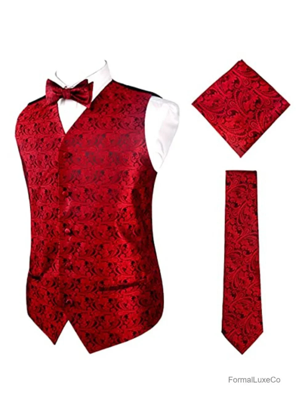 Alizeal Men's Classic Paisley Jacquard Waistcoat 4-Piece Suit Vest Set